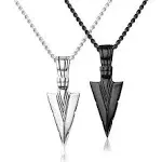 JStyle Stainless Steel Pendant Necklace for Mens Boys Cool Spearpoint Arrowhead Pendant Chain Necklace Set Black & Silver Tone, Men's, Size: One Size